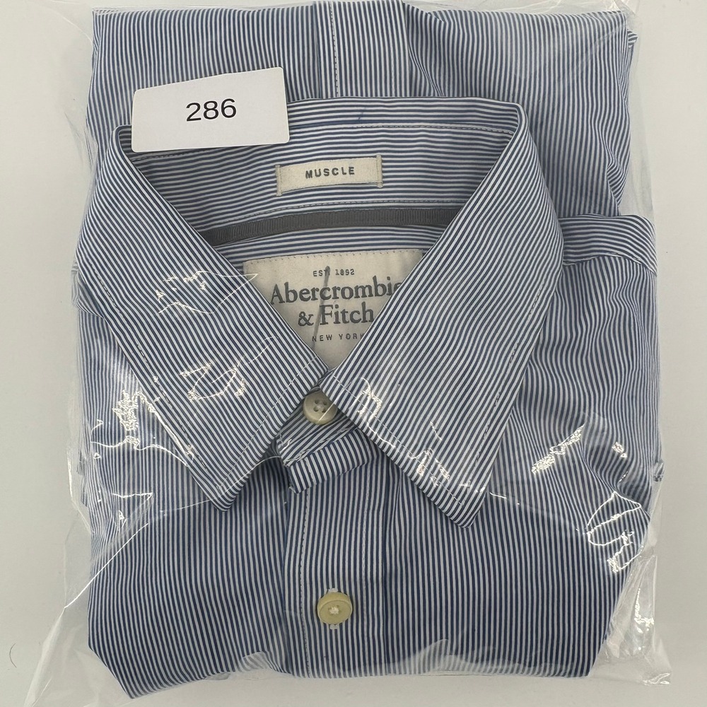 Abercrombie Fitch Mens Blue White Stripe Muscle Fit Button Up Shirt Size M - Picture 9 of 9